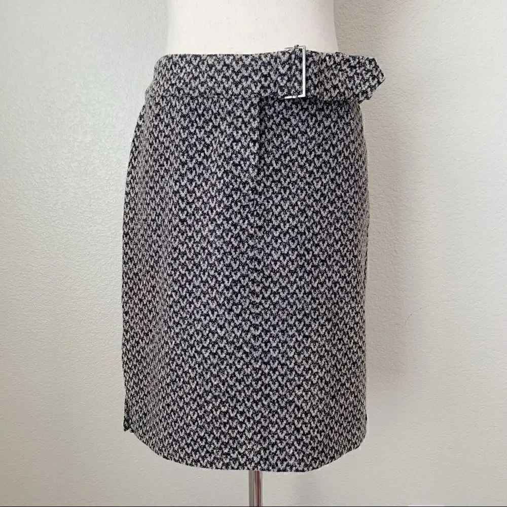 Express Size 7/8 Belted Black Gray Tweed Mini Skirt